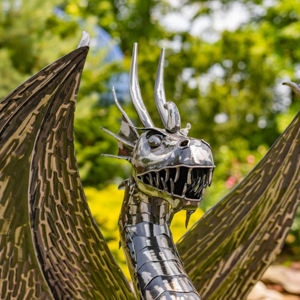 Iron Metal Dragon Sentry Statue "Spike" 39.5" Tall