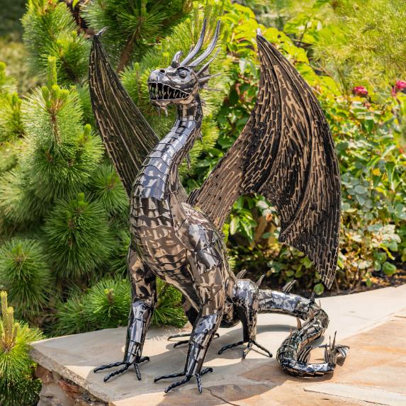 Iron Metal Dragon Sentry Statue "Spike" 39.5" Tall