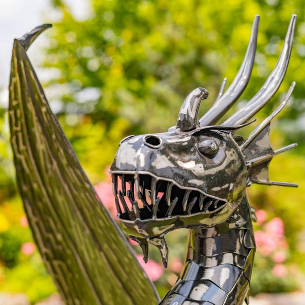 Iron Metal Dragon Sentry Statue "Spike" 39.5" Tall