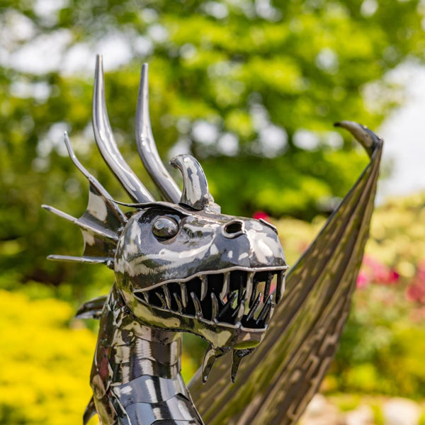 Iron Metal Dragon Sentry Statue "Spike" 39.5" Tall