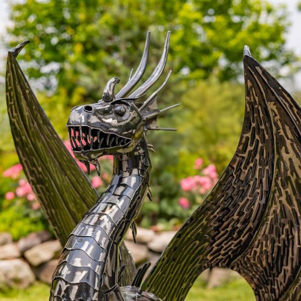 Iron Metal Dragon Sentry Statue "Spike" 39.5" Tall