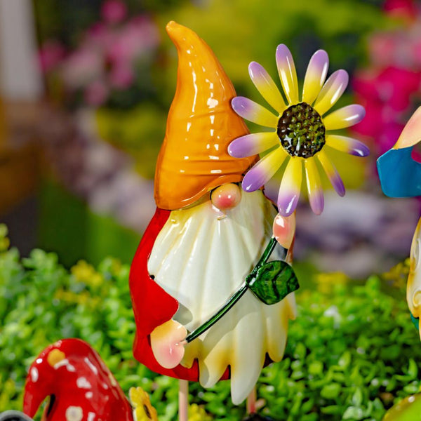 Set of 6 Assorted Colorful Gnome Pot Stakes "The Gnomads"