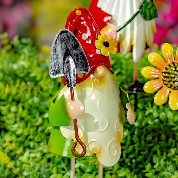 Set of 6 Assorted Colorful Gnome Pot Stakes "The Gnomads"