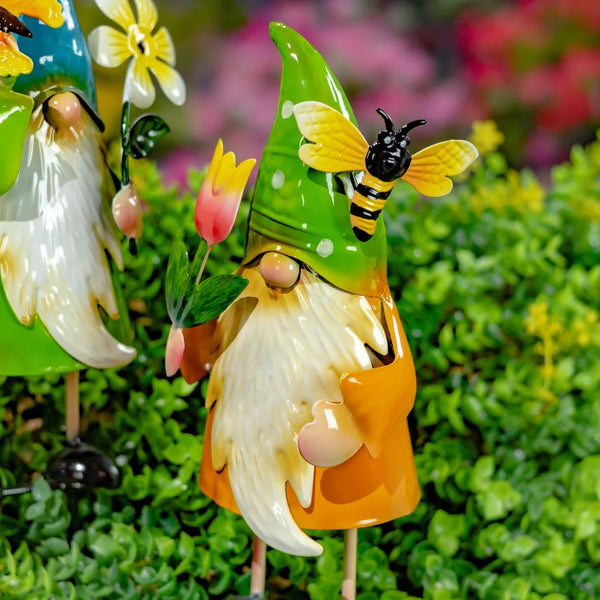 Set of 6 Assorted Colorful Gnome Pot Stakes "The Gnomads"