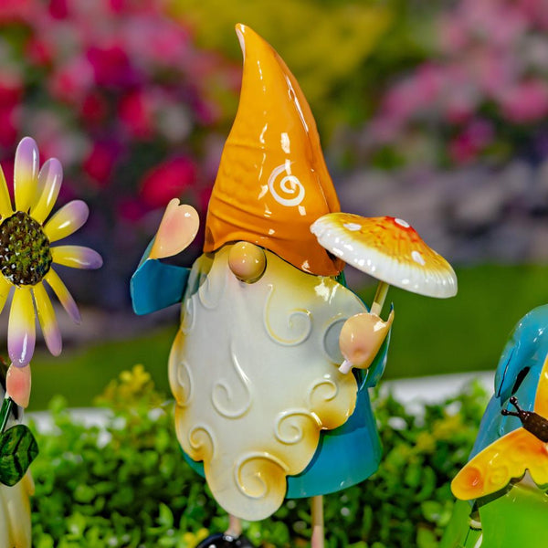 Set of 6 Assorted Colorful Gnome Pot Stakes "The Gnomads"