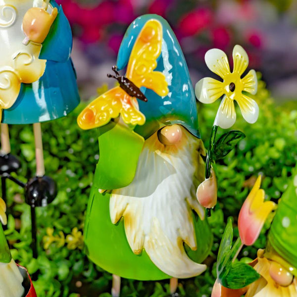 Set of 6 Assorted Colorful Gnome Pot Stakes "The Gnomads"