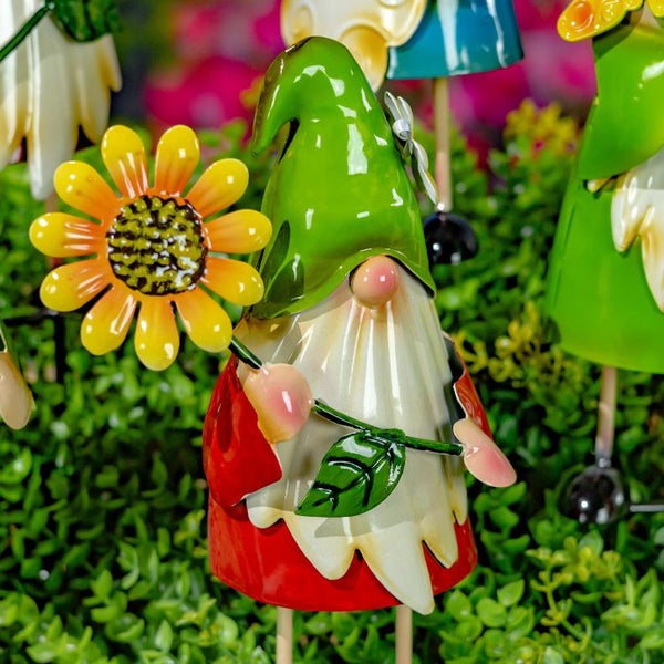 Set of 6 Assorted Colorful Gnome Pot Stakes "The Gnomads"