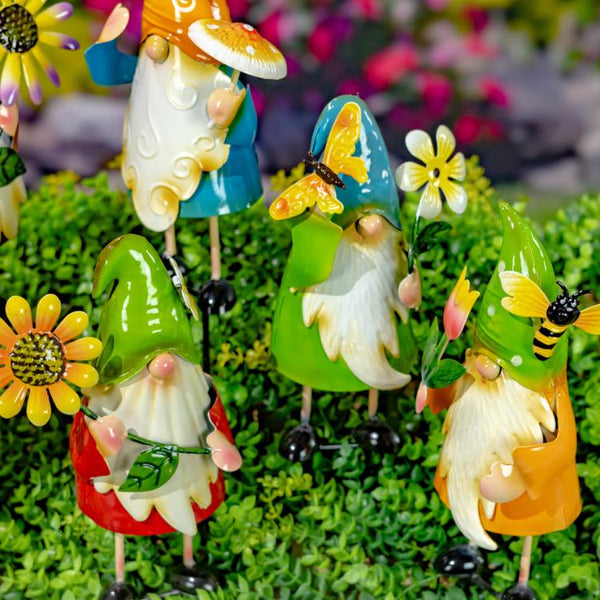 Set of 6 Assorted Colorful Gnome Pot Stakes "The Gnomads"