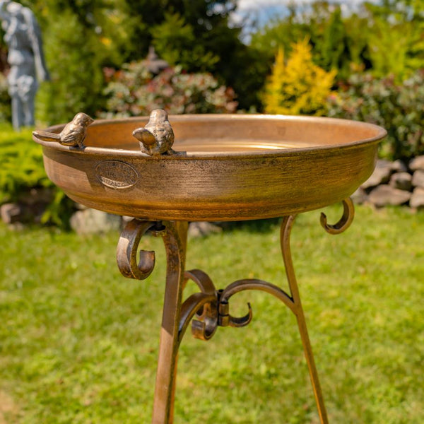 Gold Birdbath-Feeder with TriStand 31.3" Tall