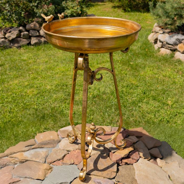 Gold Birdbath-Feeder with TriStand 31.3" Tall