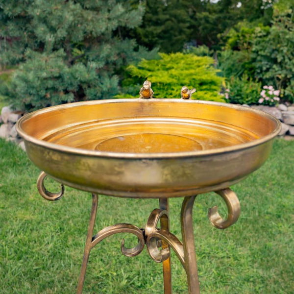 Gold Birdbath-Feeder with TriStand 31.3" Tall