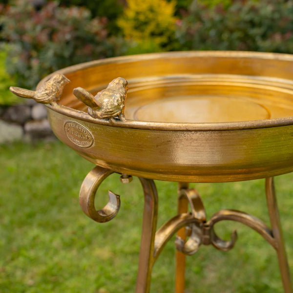 Gold Birdbath-Feeder with TriStand 31.3" Tall