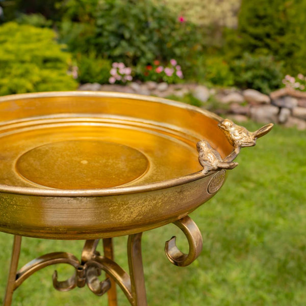 Gold Birdbath-Feeder with TriStand 31.3" Tall