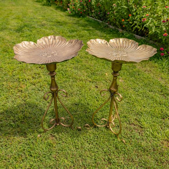 Gold Birdbath-Feeder with Ornate Stand 30.3" Tall