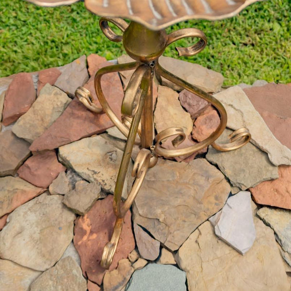 Gold Birdbath-Feeder with Ornate Stand 30.3" Tall