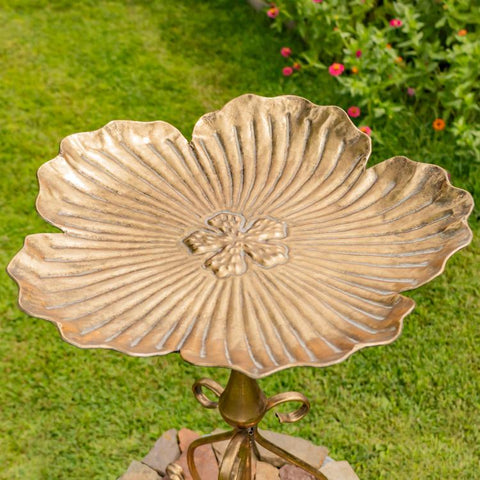 Gold Birdbath-Feeder with Ornate Stand 30.3" Tall