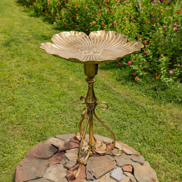 Gold Birdbath-Feeder with Ornate Stand 30.3" Tall
