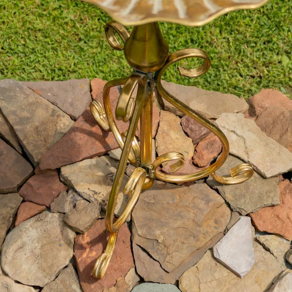 Gold Birdbath-Feeder with Ornate Stand 30.3" Tall