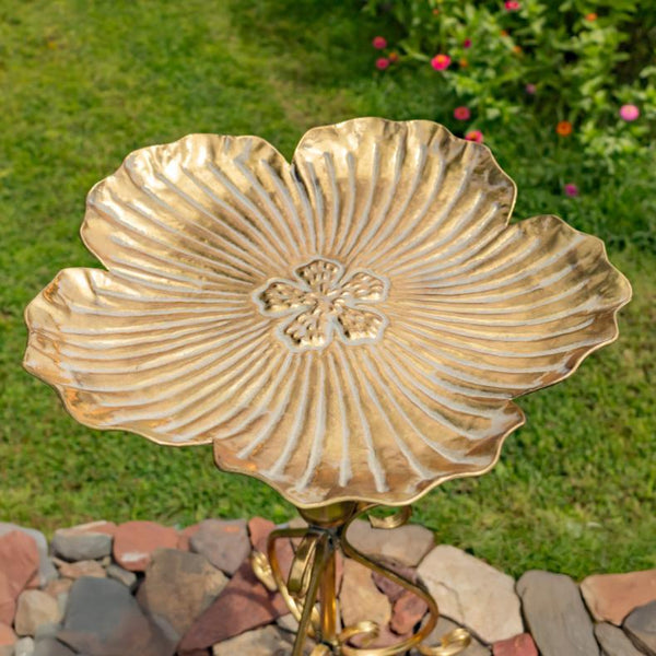 Gold Birdbath-Feeder with Ornate Stand 30.3" Tall