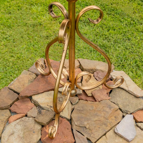 Gold Flower-Shaped Metal Birdbath-Feeder 24.2" Tall