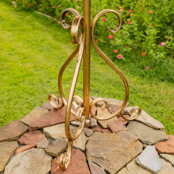 Gold Flower-Shaped Metal Birdbath-Feeder 24.2" Tall