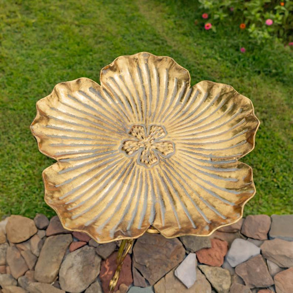 Gold Flower-Shaped Metal Birdbath-Feeder 24.2" Tall
