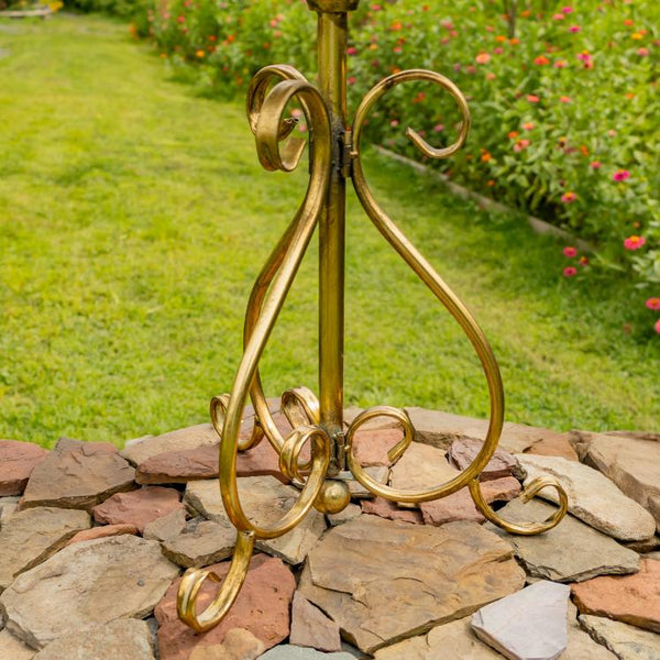 Gold Flower-Shaped Metal Birdbath-Feeder 24.2" Tall