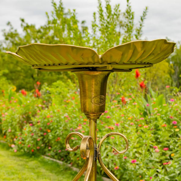 Gold Flower-Shaped Metal Birdbath-Feeder 24.2" Tall