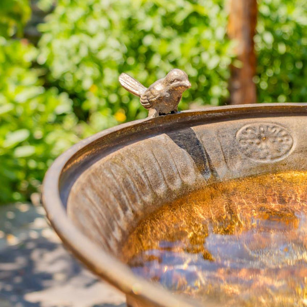 Gold Birdbath-Feeder Basin with Ornate Stand 25.4" Tall