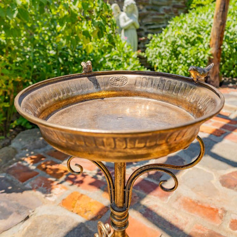 Gold Birdbath-Feeder Basin with Ornate Stand 25.4" Tall
