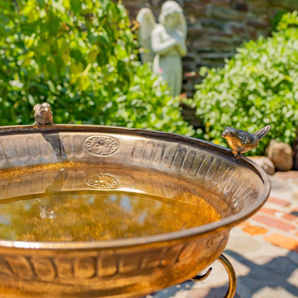 Gold Birdbath-Feeder Basin with Ornate Stand 25.4" Tall