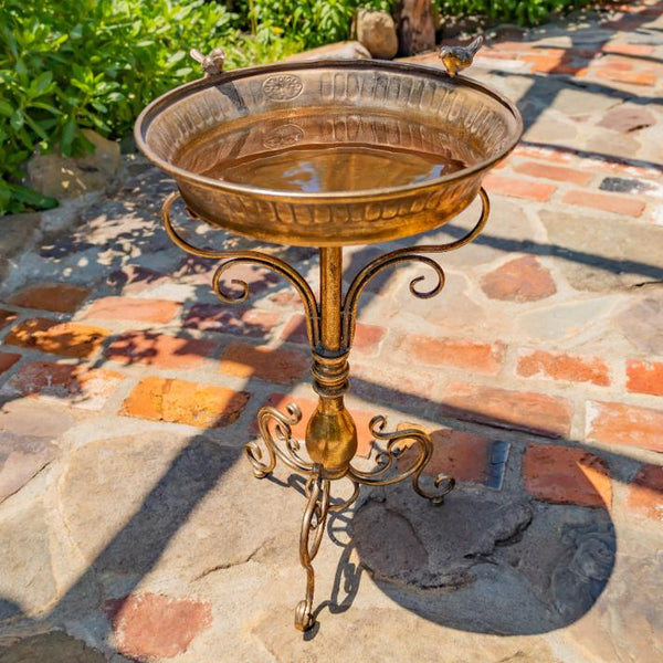 Gold Birdbath-Feeder Basin with Ornate Stand 25.4" Tall