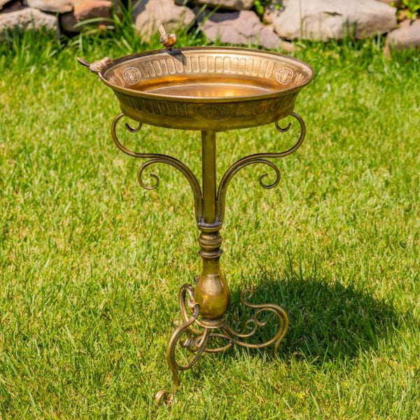 Gold Birdbath-Feeder Basin with Ornate Stand 25.4" Tall