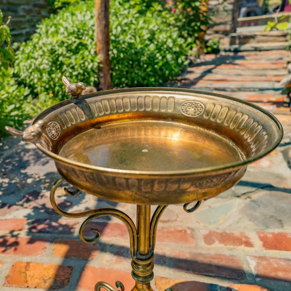 Gold Birdbath-Feeder Basin with Ornate Stand 25.4" Tall
