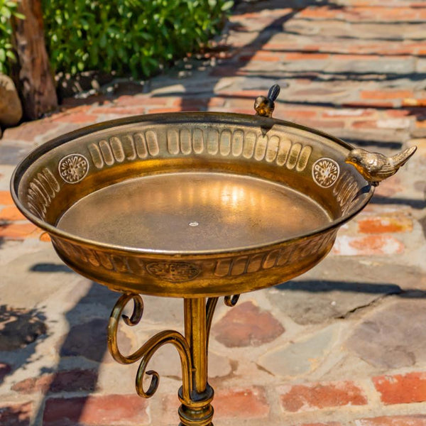 Gold Birdbath-Feeder Basin with Ornate Stand 25.4" Tall