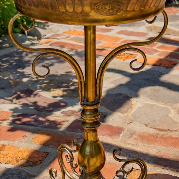 Gold Birdbath-Feeder Basin with Ornate Stand 25.4" Tall