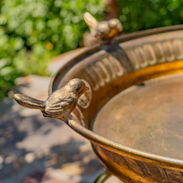 Gold Birdbath-Feeder Basin with Ornate Stand 25.4" Tall