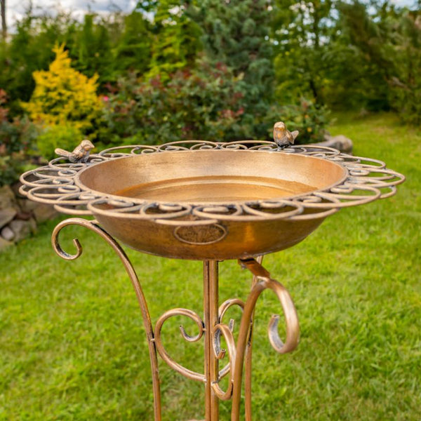 Gold Birdbath-Feeder with Decorative Trim 26.6" Tall