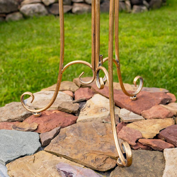 Gold Birdbath-Feeder with Decorative Trim 26.6" Tall