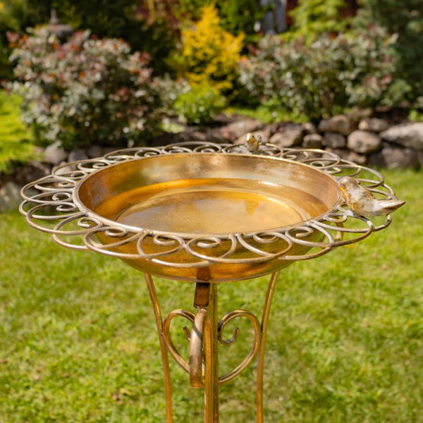 Gold Birdbath-Feeder with Decorative Trim 26.6" Tall