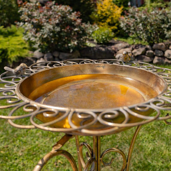 Gold Birdbath-Feeder with Decorative Trim 26.6" Tall