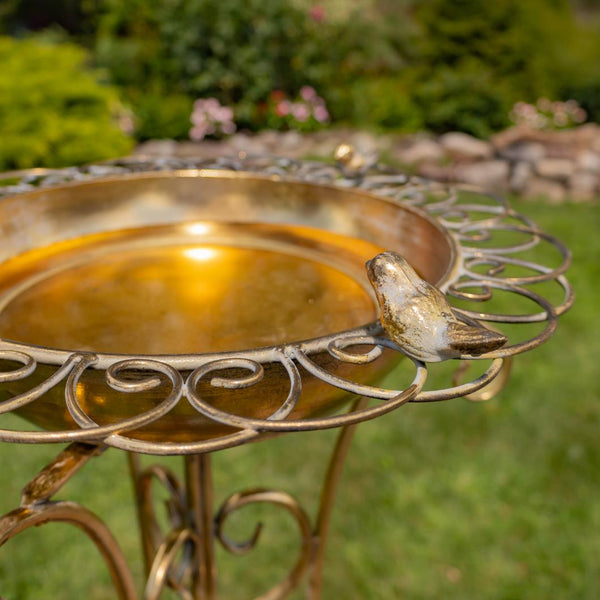 Gold Birdbath-Feeder with Decorative Trim 26.6" Tall
