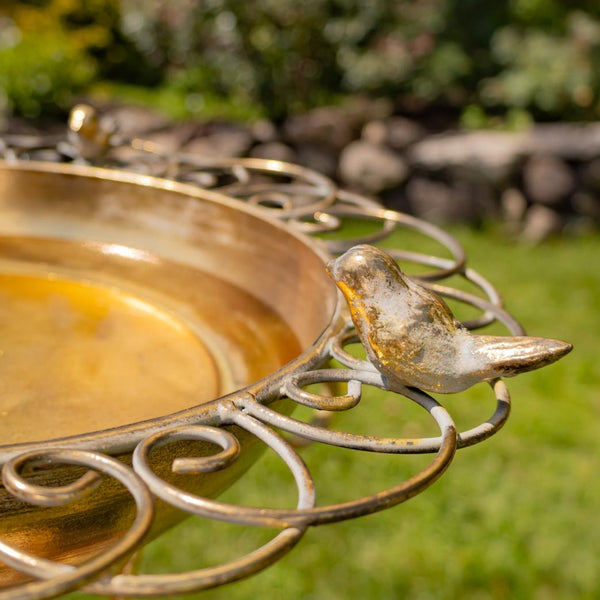 Gold Birdbath-Feeder with Decorative Trim 26.6" Tall