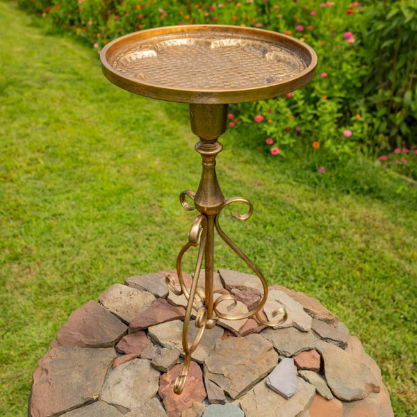 Gold Round Metal Plant Stand-Birdfeeder 29.5" Tall