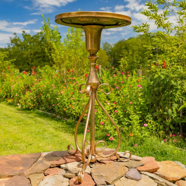 Gold Round Metal Plant Stand-Birdfeeder 29.5" Tall