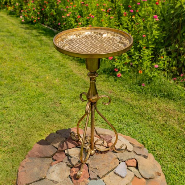 Gold Round Metal Plant Stand-Birdfeeder 29.5" Tall