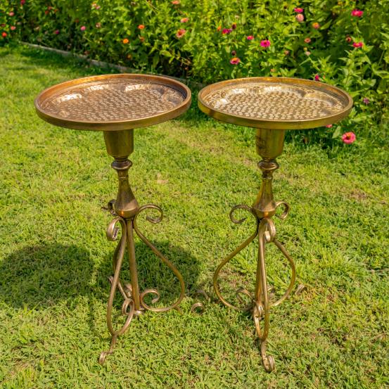 Gold Round Metal Plant Stand-Birdfeeder 29.5" Tall