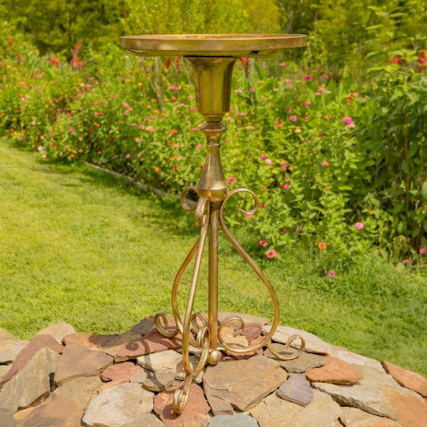 Gold Round Metal Plant Stand-Birdfeeder 29.5" Tall