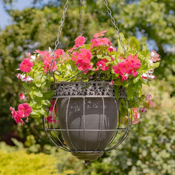 Set of 2 Assorted Hanging Ornate Metal Basket Planters "Riordan"
