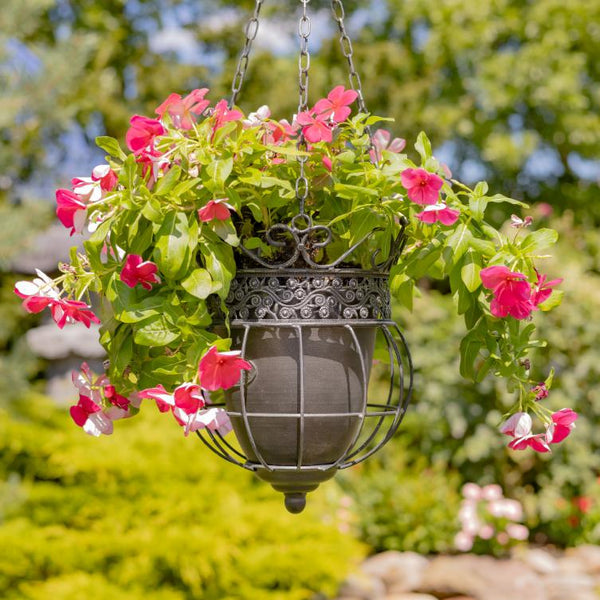 Set of 2 Assorted Hanging Ornate Metal Basket Planters "Riordan"